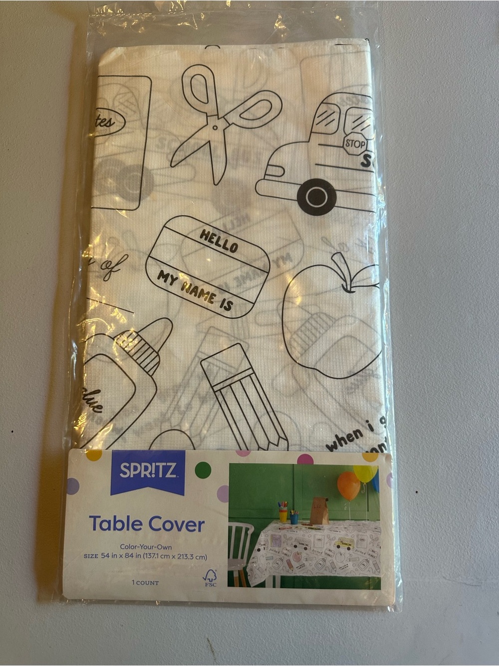 Spritz White Color-Your-Own School-Themed Table Cover